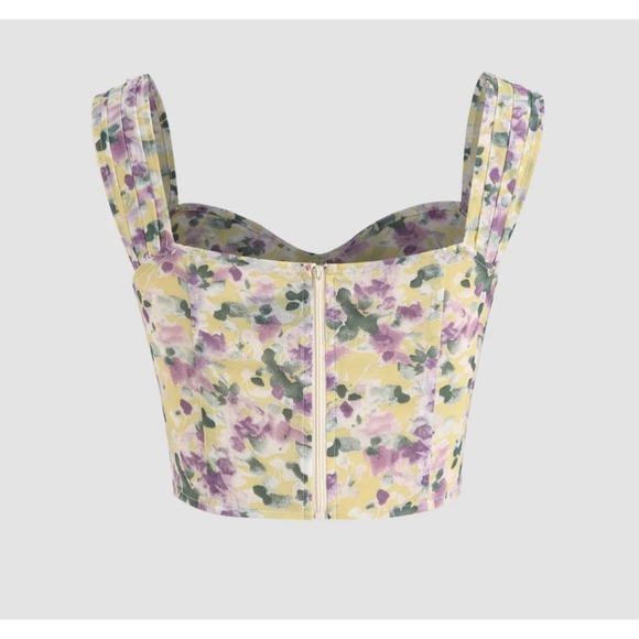 Cider Floral Crop Top Corset Yellow & Purple Sheer Size M - Picture 7 of 7